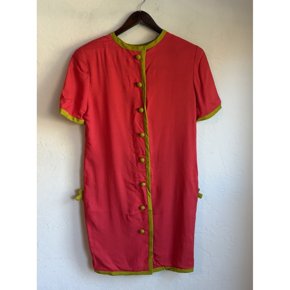 Vtg 80s Stanley Platos Martin Ross Button Shift Dress 12 Mod Maximalist New Wave - Picture 2 of 9
